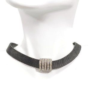 Black Mesh Choker with Rhinestone Slide 12" to 15"